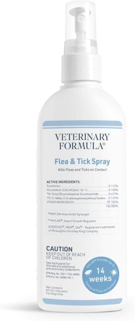 Veterinary Formula Flea and Tick Spray for Dogs, 8 oz – Easy-to-Use Dog Flea Spray, Kills on Contact, Prevents Egg Larval Development for 14 weeks