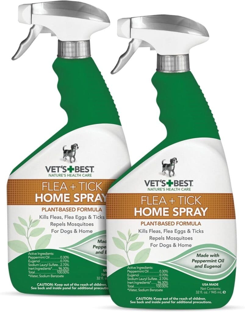 Vets Best Flea and Tick Home Spray | Flea Treatment for Dogs and Home | Plant-Based Formula | 32 Ounces, 2 Pack