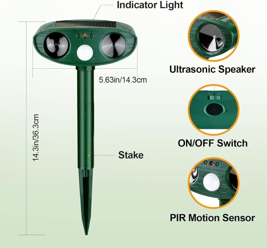 2 Pack Upgraded Ultrasonic Animal Repeller Solar Animal Repellent Cat Repellent Outdoor, Squirrel Repellent Deer Repellent Devices, Repel, Deer, Rabbit, Raccoon, Dog, Skunk Waterproof Motion Sensor