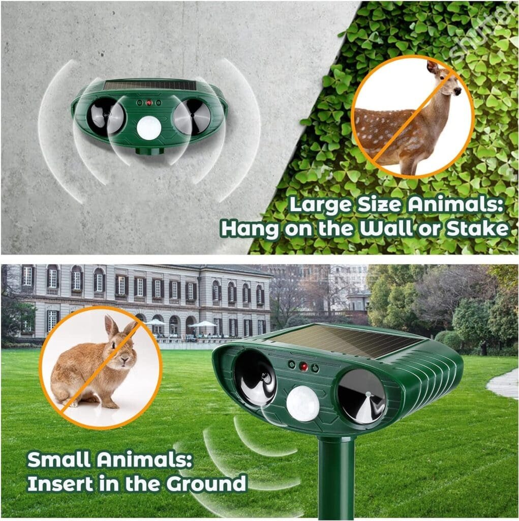 2 Pack Upgraded Ultrasonic Animal Repeller Solar Animal Repellent Cat Repellent Outdoor, Squirrel Repellent Deer Repellent Devices, Repel, Deer, Rabbit, Raccoon, Dog, Skunk Waterproof Motion Sensor