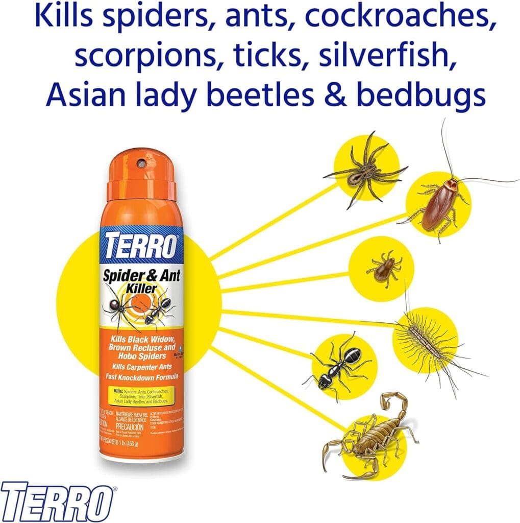 TERRO T2302-6 Spider Killer Spray for Indoors and Outdoors - Kills Spiders, Ants, Roaches, Scorpions, Ticks, Silverfish, and Other Insects