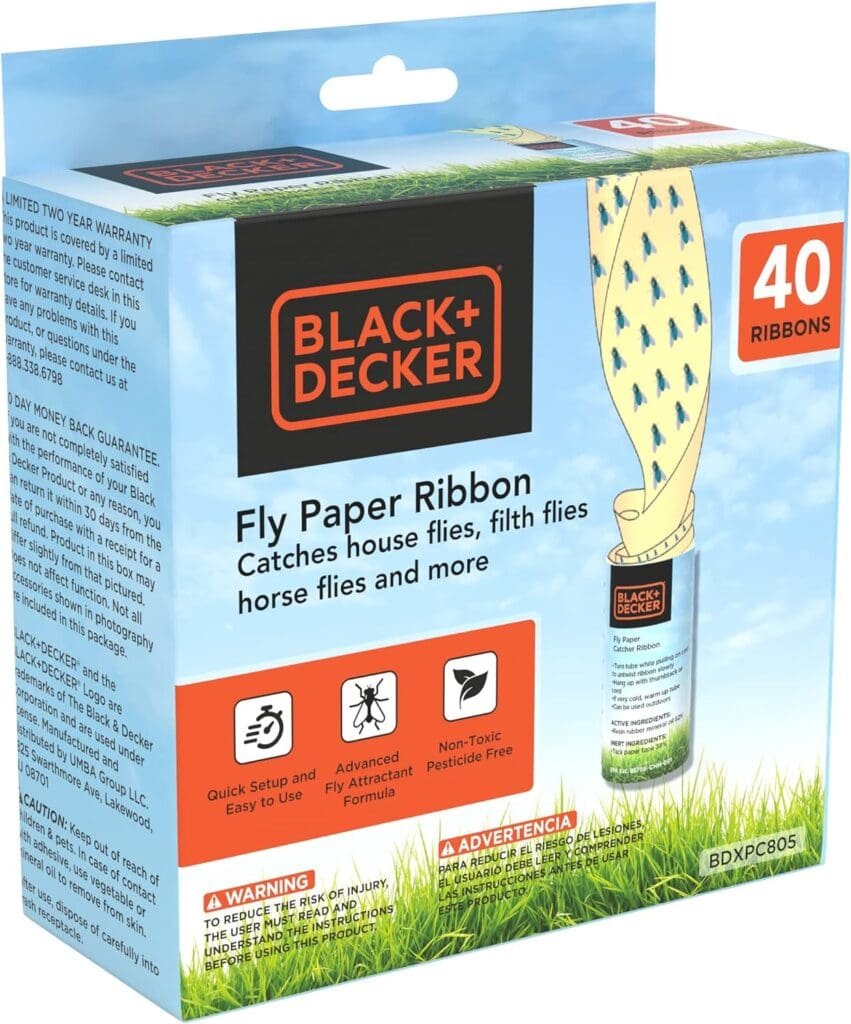 BLACK+DECKER Fly Traps Outdoor  Fly Traps for Indoors- Fly Trap  Fruit Fly Traps- Sticky Fly Paper Ribbon Gnat Catcher- Pre-Baited  Odorless, 40 Pack